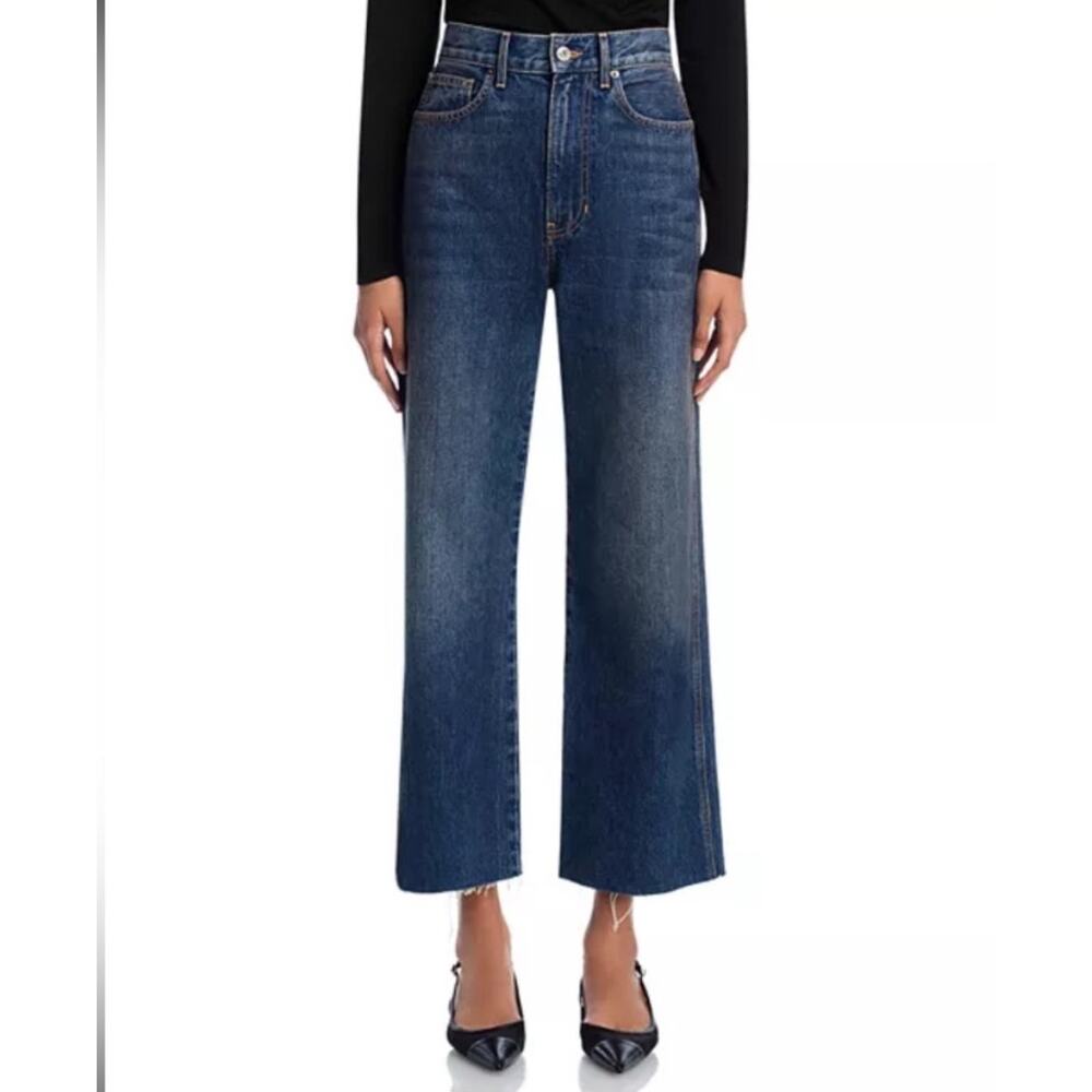 B46 Veronica Beard Taylor Wide Leg‎ Crop Jeans Women 26 High Rise Denim Raw Hem